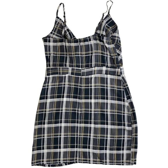 Project 28 Mini Dress Women's XL Gray‎ White Black Plaid Adjustable Straps NEW - Picture 6 of 8